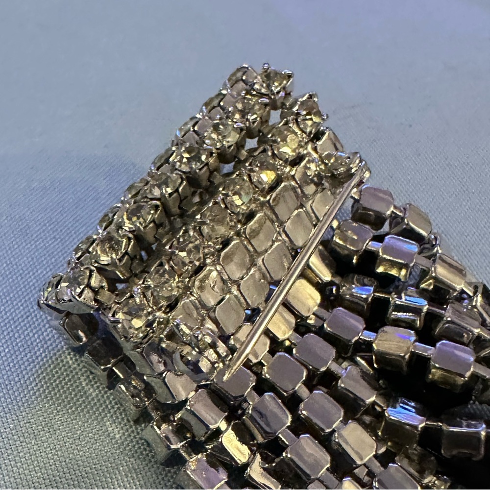 Vintage Black And Clear Extraordinary‎ Rhinestone Double Row Brooch Pin - Picture 7 of 9